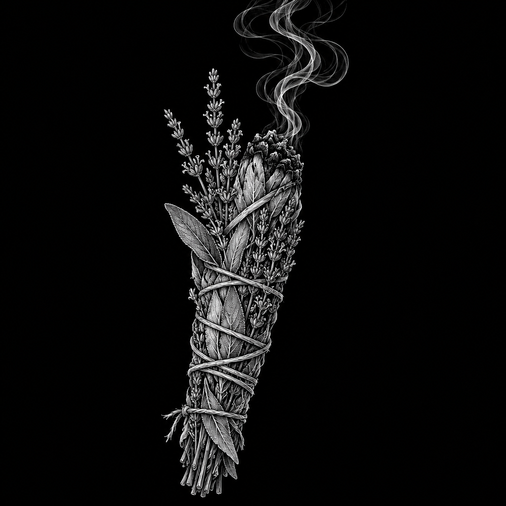 Sage & Lavender Smudge Stick Line Drawing